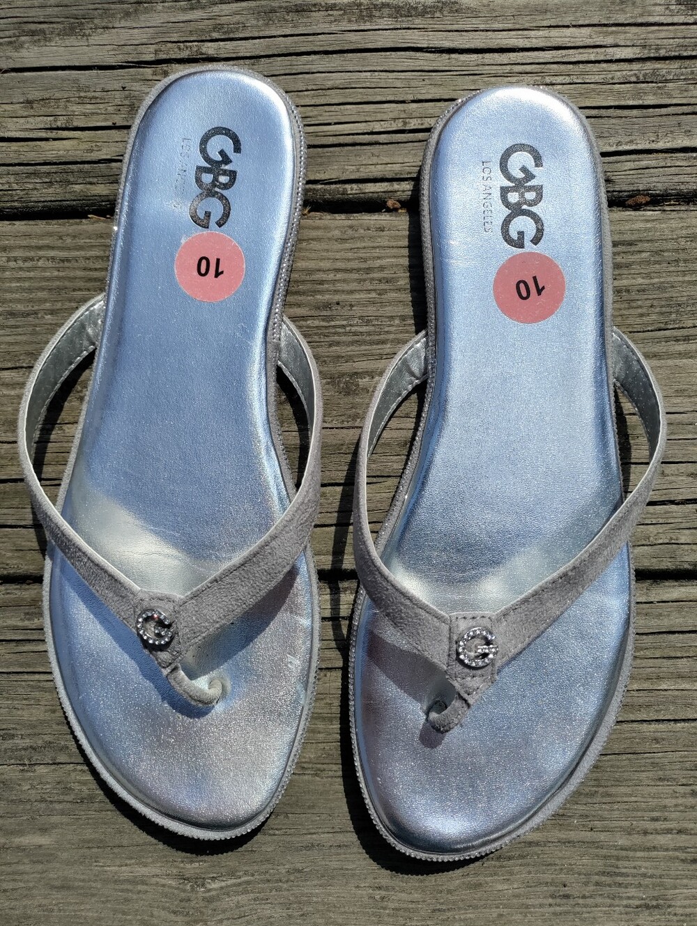 GBG Los Angeles Silver Women's Rhinestone Thong Sandals - Size 10